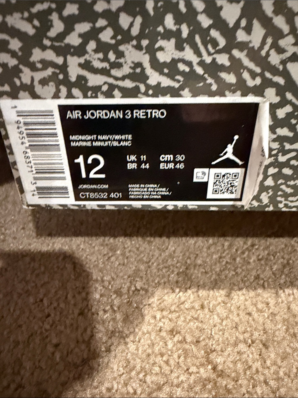 Jordan 3 retro midnight blue size 12 - Picture 3 of 4